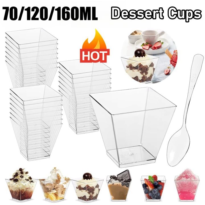 5-100PCS Trapezoidal Mousse Cups Pudding Cups One Hard Plastic Transparent Jelly Cups Dessert Cups Cake Cups Square Cups