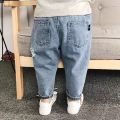 Korean new boys and girls high-waisted jeans, children's porn jeans, boys with loose fashion dad pants 0-5 year old trousers. 