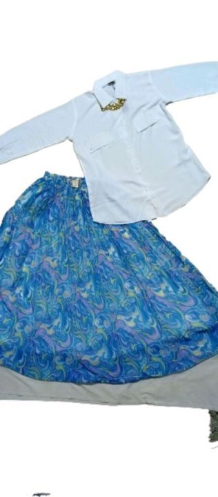 Western style fancy stitched blue printed skirt for women
