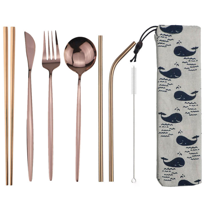 8pcs%20Dinneware%20Set%20Portable%20Travel%20Blue%20Cutlery%20Set%20Stainless%20Steel%20Knife%20Fork%20Spoon%20Chopsticks%20Straw%20Silverware%20with%20Pouch%20-%20Image%203