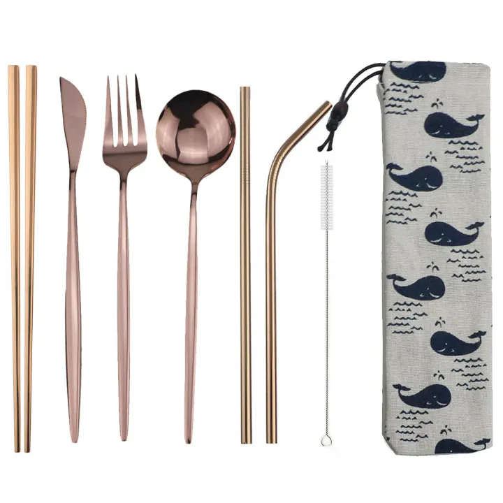 8pcs%20Dinneware%20Set%20Portable%20Travel%20Blue%20Cutlery%20Set%20Stainless%20Steel%20Knife%20Fork%20Spoon%20Chopsticks%20Straw%20Silverware%20with%20Pouch%20-%20Image%203