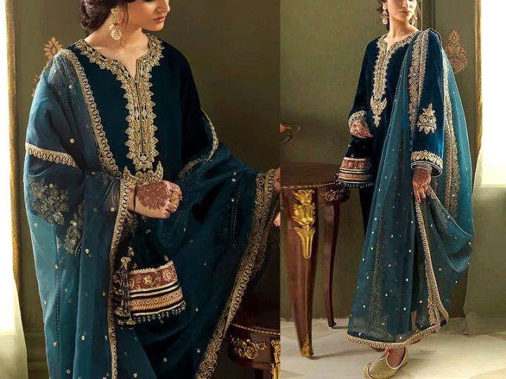 Handwork & Embroidered Velvet Wedding Dress For Women For Girls