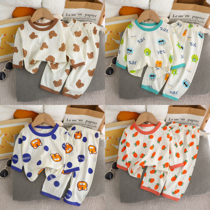 Cute Bear Print Baby Clothing Set Children Long Sleeve+ Pants Two Pieces Suit Kids Cotton Pullover Top Tee Girl Boy Casual