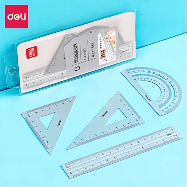 White Set Triangle Ruler Deli Student Stationery Set,Triangle Ruler,Straight Ruler,Grid Ruler ...
