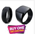 PACK OF 2/FASHION TITANIUM STAINLESS STEEL HEAVY CUBEIC RING +BLACK STAINLESS STEEL RING FOR MEN AND BOYS. 