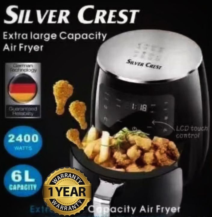 Silver Crest Air Fryer With Led Display Touch Control * Non stick-6 Litre Extra large Capacity