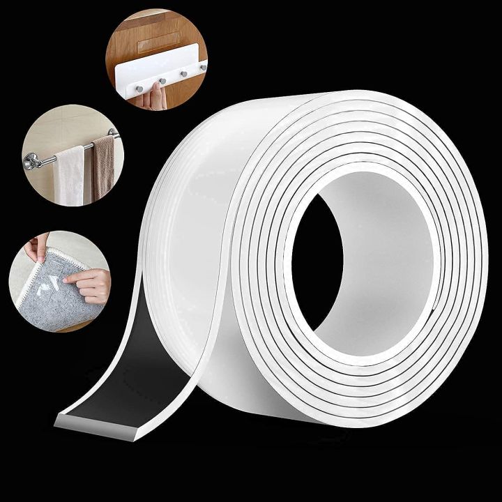 1 meter Washable Traceless Nano Adhesive Tape,Double Sided Nano Gel Tape,Multipurpose Nano Grip Tape Roll,Stick to Glass, Metal, Kitchen Cellphone,Pads or Tile Nano Tape (Pack of 1)