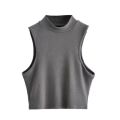 Summer Black Women Fashion Crop Top High Neck Black Sleeveless Tank Tops with Breathable and Comfortable Fit.