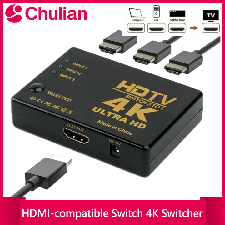 3 in 1 HDMI-compatible Switch 4K Switcher out HD 1080P Video Cable Splitter 1x3 Hub Adapter Converter for PS4/3 TV Box HDTV PC