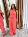 Solid Casual Jumpsuit for Women Sleeveless Drawstring High Waist One Pieces Rompers and Jumpsuits Summer Outfits Combinaison. 