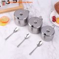 Practical Stainless Steel Sugar Bowl With Handle Lid Spoon Dustproof Waterproof Seasoning Jar Kitchen Restaurant Spice Container. 
