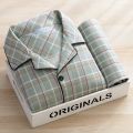 Plus Size Men Pyjamas Fall and Winter Plaid Simple Sleepwear Homewear Cardigan Button down Tops and Pants Nightwear Loungewear. 
