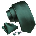 Dark Green Silk Solid Men Ties With Pocket Square Cufflinks Set Elegant Woven High Quality Suit Necktie Wedding Party Barry.Wang. 