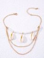 1pc Beach Shell Multilayer Alloy Chain Necklace With Mixed Pearl, Shell, Eye & Starfish Pendants.