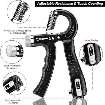Hand Grip Strengthener with Counter Adjustable Resistance 5 to 60 Kg Forearm Exerciser, Grip Strength Trainer for Muscle Building and Injury Recovery for Athletes (Black)