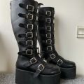 Women Boots Cosplay Ladies High Heel Platform Wedges Women High Boots Gothic Buckle Strap Long Tube Leather Female Boots Plus Si.