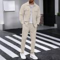 Men's Waffle Check Workwear Fashionable Lapel Button Jacket And Long Pants Comfortable Breathable Casual Business Outfi 1/2piece.