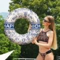 1PC Swim ring with handles, classic pool float, inflatable flotation device, perfect for summer pool parties and beach outings.. 