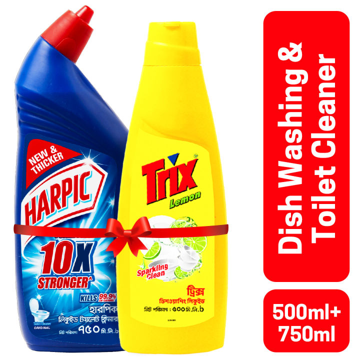 Get 30tk Off with Harpic Toilet Cleaner 750ml and Trix Liquid 500ml Bundle