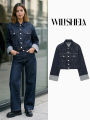 Willshela Women Fashion With Pockets Denim Blue Single Breasted Jackets Vintage Lapel Neck Long Sleeves Female Chic Lady Outfits. 