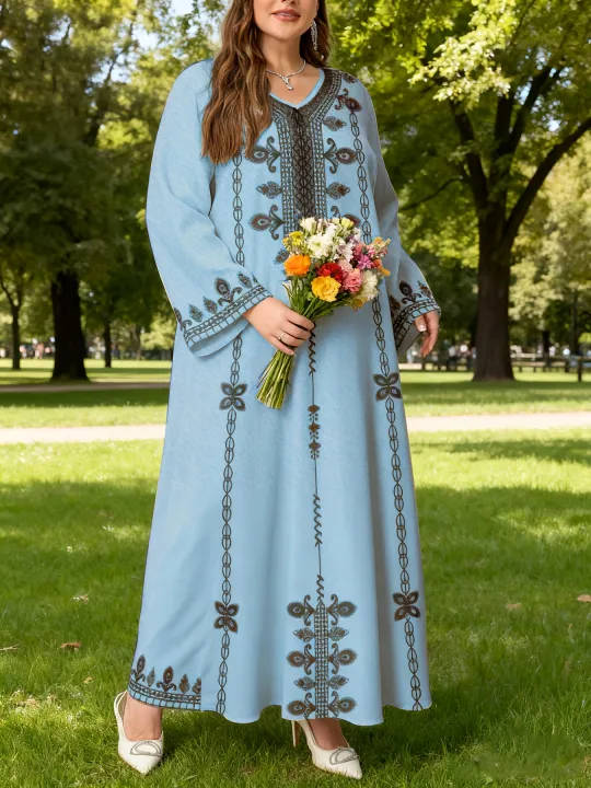 Middle%20Eastern%20Elegant%20Robe,%20New%20Spring%20and%20Autumn%20Style,%20Plus-Size%20Fashion%20Women's%20Clothing,%20Ethnic%20Print,%20Stylish,%20Loose%20and%20Comfortable,%20Holiday%20Style%20Long-Sleeve%20Dress%20-%20Image%205