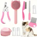 8Pcs Cat Brush Beauty Kit With Pet Nail Clippers And Files Pet Self-Cleaning Kit Flea Comb Pet Shampoo Bath Brush Pet Sheddin. 