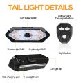 Bike Turn Signal Rear Light Remote Bicycle Lights LED USB Rechargeable Bicycle Lamp Bike Wireless Warning Tail Light. 