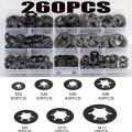 260pcs Star Lock Washers Kit M3-M12 Push-On Fasteners for Quick Assembly Metal Speed Nuts. 