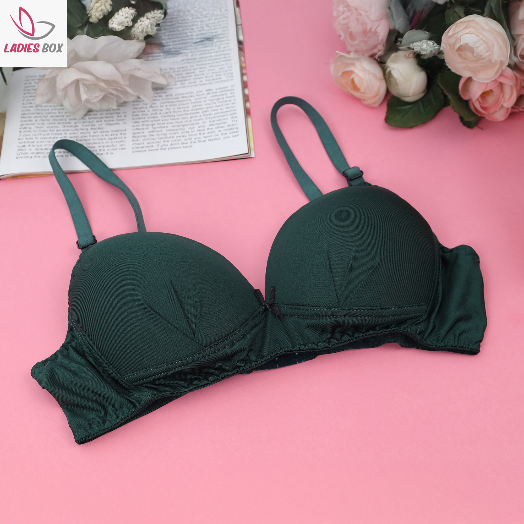 Cotton Foam Bra | Wireless Bra For Women | Bottle Green Solid Color