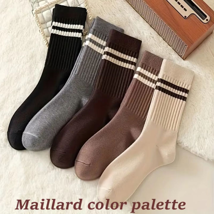 5%20Pairs%20Pack%20Trendy%20Striped%20Crew%20Socks%20Women's%20JK%20Fashion%20Socks%20for%20Sports%20Daily%20Wear%20Cute%20Fall%20Winter%20Collection%20-%20Image%202
