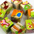 6 Sides Printed Wooden Block Puzzle with Sports Graphics. 
