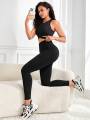 Women's high-waisted solid color pocket yoga leggings, slim-fit stretch leggings, comfortable and breathable fitness pants.