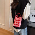 Korean Fashion Heart Knitted Mini Square Handbag for Women Small Mobile Phone Shoulder Bags Girls Cute Outdoor Crossbody Bags. 