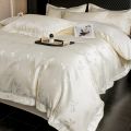 3pcs Cream color Duvet Cover Set (1*Duvet Cover + 2*Pillowcase, Without Core), bow jacquard Bedding Set.