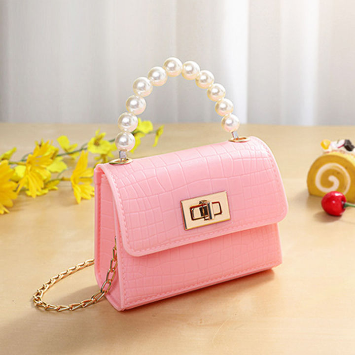 Women's Crocodile Jelly Handbag 2024 Crossbody Bag with Pearl Detail