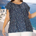 Women's plus Size Floral Print Ruffled round Neck Short Sleeve Shirt Elegant Ruffle Sleeve Top Summer Fashion Casual Blouse.