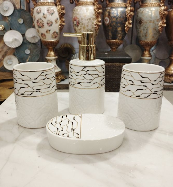4 Pcs Ceramic Bathroom Accessories Set .