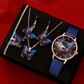 5PCS Set Women Fashion Butterfly Quartz Watch Brand Design Female Clock Leather Band Ladies Casual Wrist Watch Reloj Mujer.