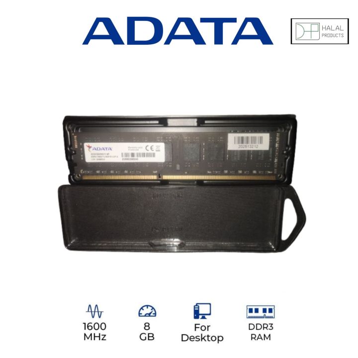 Adata 8GB DDR3 1600MHz Desktop RAM – High-Speed Performance | Reliable Memory Energy Efficient 2-Year Warranty Seamless Multitasking Easy Installation