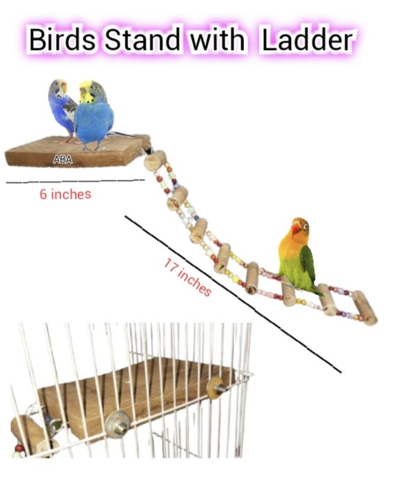 Handmade Solid Wood Bird Relaxing Perch – Multi-Step Fancy Ladder & Playable Stand for Cockatiels, Lovebirds, Ringnecks, Budgies and Finches (Easy to Install)