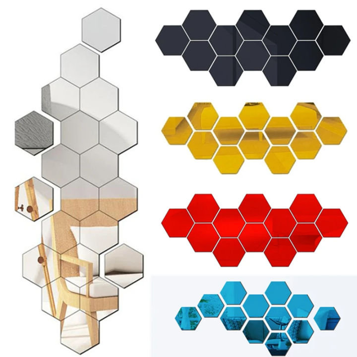 12/24Pcs%203D%20Hexagon%20Mirror%20Wall%20Stickers%20DIY%20Removable%20Self%20Adhesive%20Aesthetic%20Mosaic%20Tiles%20Decals%20Mirror%20Home%20Decoration%20-%20Image%202