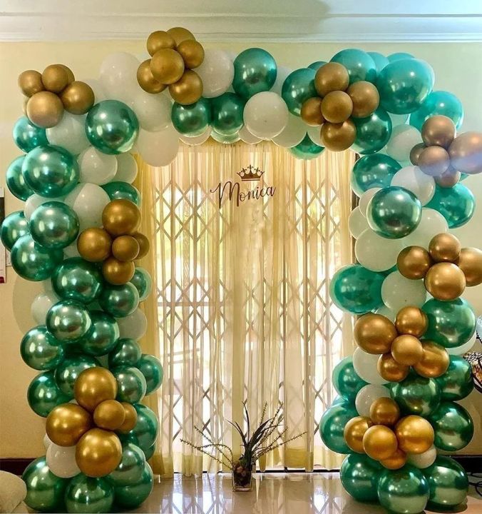 Chrome balloons ( green,golden,white) 30\50 pcs packets jungle Theme combination metallic chamak Party shiny Balloons 10 inch size Helium Balloons for Birthday Party Decoration and Arch Decoration, Birthday, other events Party (rope gift)
