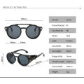 Steampunk Shields Sunglasses Men Women Classic Sun Glasses With Side Leather Round Eyewears Punk UV400 Lens. 