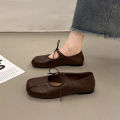 Women's Lace-Up Mary Jane Spring/Autumn Flats - Square Toe Single Strap Shallow Cut Flats, Flat Sole Comfortable Ballet Shoes.