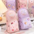 Handheld Backpack Pencil Case Cute Cartoon Dirt Resistant Canvas Three-layer Large Capacity Stationery Bag Storage Bag.