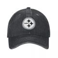 Black and White Steeler Logo Baseball Caps Vintage Denim Washed Headwear Unisex Style Outdoor Running Hats Leisure. 