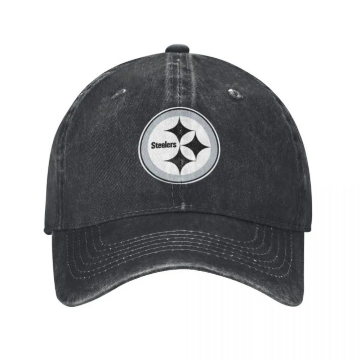 Black and White Steeler Logo Baseball Caps Vintage Denim Washed Headwear Unisex Style Outdoor Running Hats Leisure