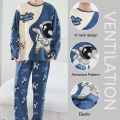 Plus Size Men Pajamas Autumn Winter Long-Sleeved Loose Leisure 2PCS/Set Letters Astronaut Blue O-Neck Soft Casual Sleepwear Xxxl. 