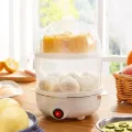 Multifunctional Electric Egg Cooker Steamer - Double Layer for Boil, Poach, Steam Eggs & Veggies, Compact Breakfast Appliance.