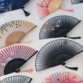 Retro Style Folding Fan Female Japanese Pattern Retro Cloth Art Craft  Home Decoration Ornament Dancing Hand Fan. 